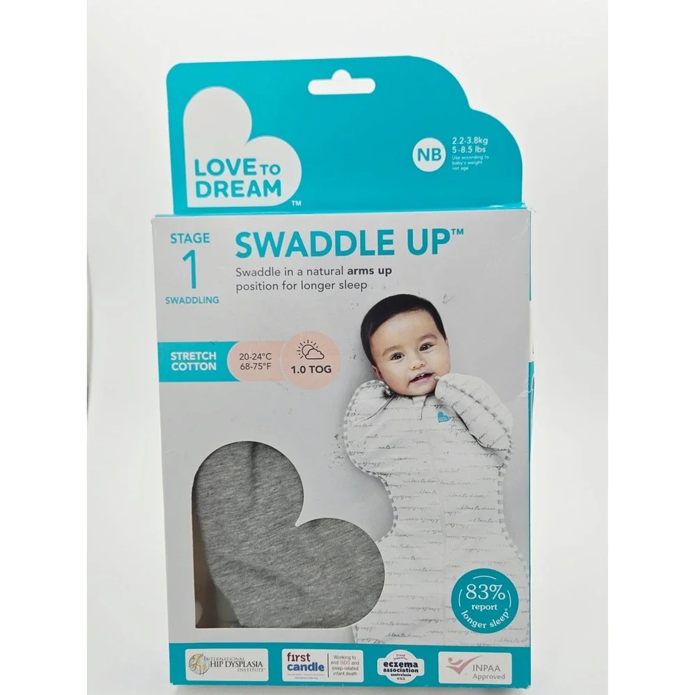 Love To Dream Swaddle Up Stage 1 Newborn 5-8.5 lbs Grey 1.0 TOG Stretch Cotton
